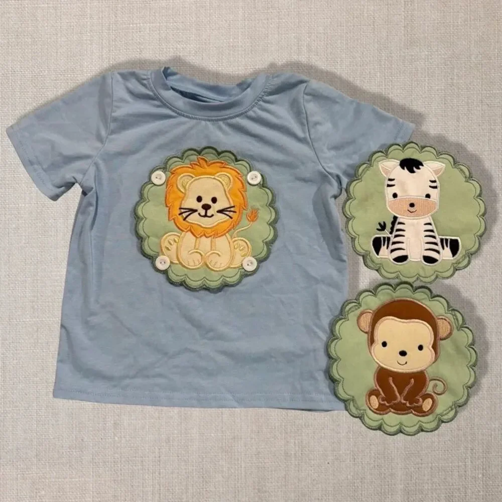 Abby & Evie Boys Interchangeable Safari Animal Shirt Size 2 Lion Zebra Monkey